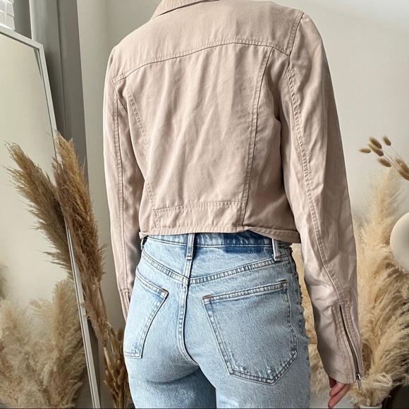 Abercrombie & Fitch Cropped Beige Cream Moto Utility Jacket - Picture 7 of 14